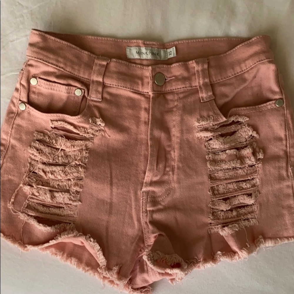 Mink pink high waisted thrashed shorts